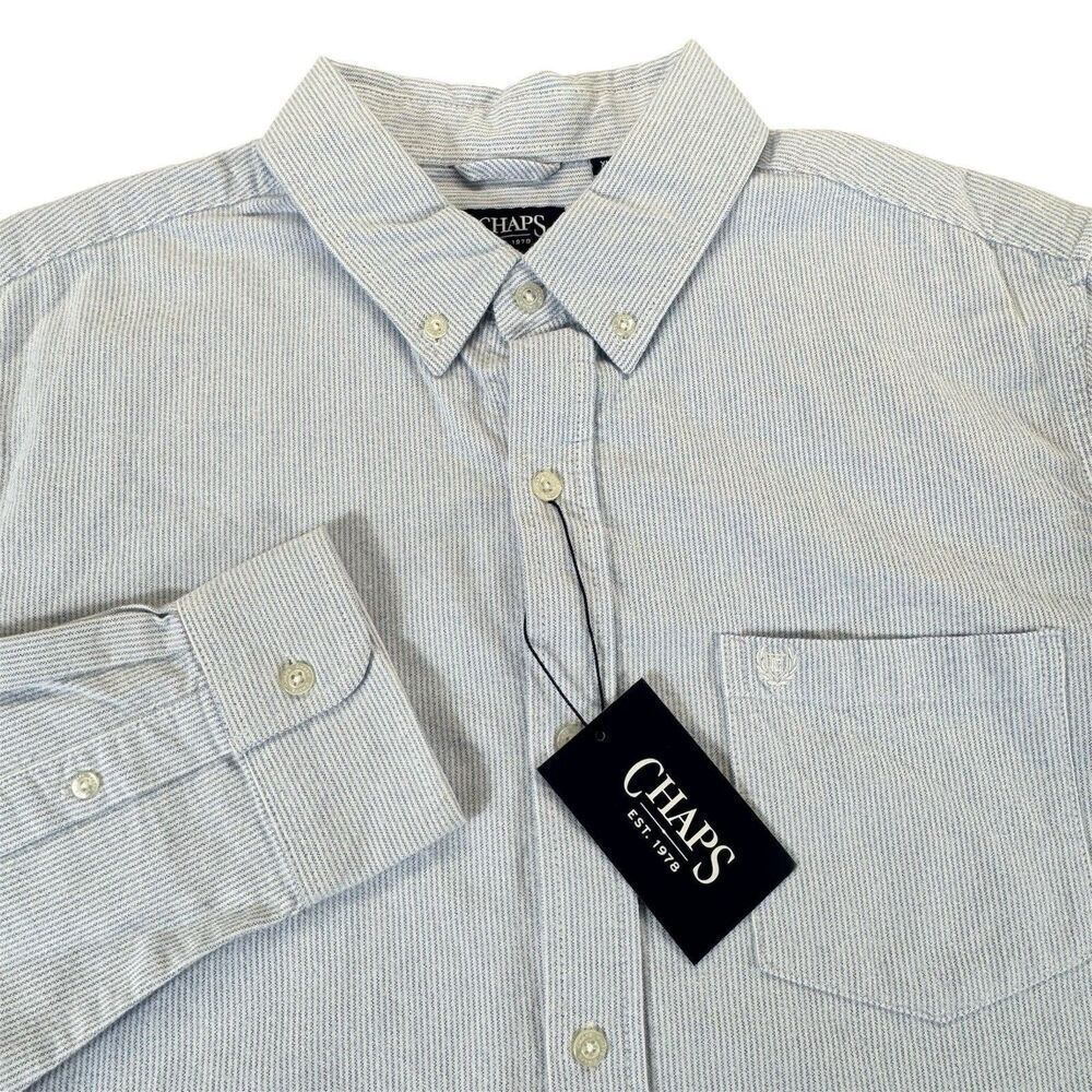 NWT Chaps XL Men Striped Seacoast Wash 100% Fine Soft Cotton Oxford Woven Shirt